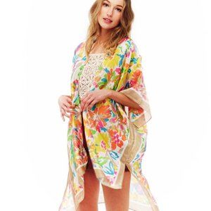 Tropical Floral Print Open Front Kimono Summer Beachy Multi-Color Coverup